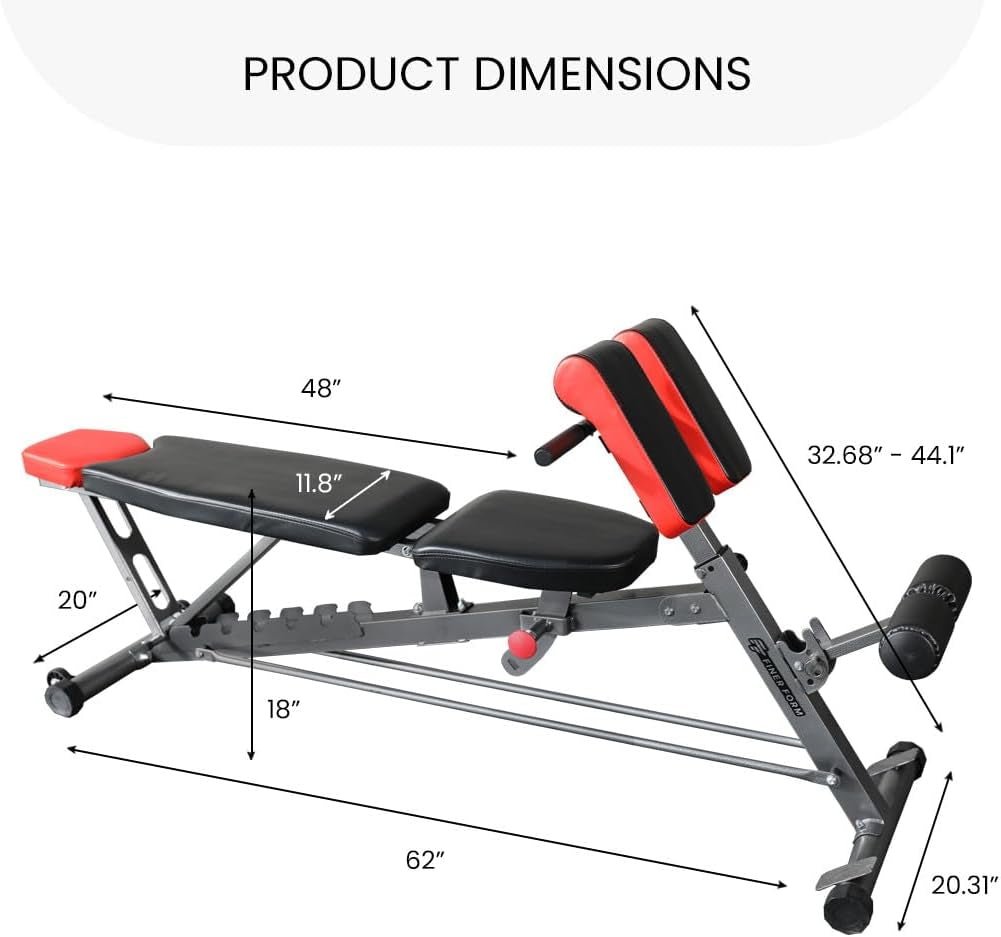 Multi-Functional FID Weight Bench for Comprehensive Body Workout – Hyper Back Extension, Roman Chair, Adjustable Ab Sit-Up Bench, Incline/Decline Bench, and Flat Bench