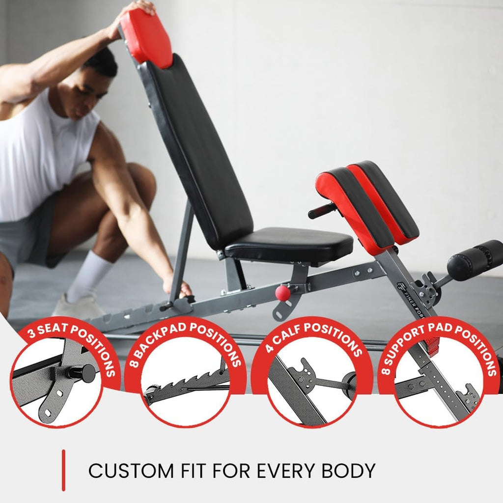 Multi-Functional FID Weight Bench for Comprehensive Body Workout – Hyper Back Extension, Roman Chair, Adjustable Ab Sit-Up Bench, Incline/Decline Bench, and Flat Bench