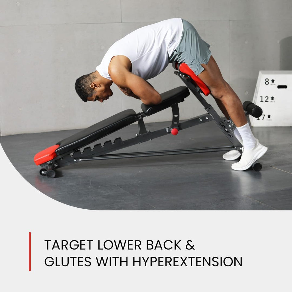 Multi-Functional FID Weight Bench for Comprehensive Body Workout – Hyper Back Extension, Roman Chair, Adjustable Ab Sit-Up Bench, Incline/Decline Bench, and Flat Bench