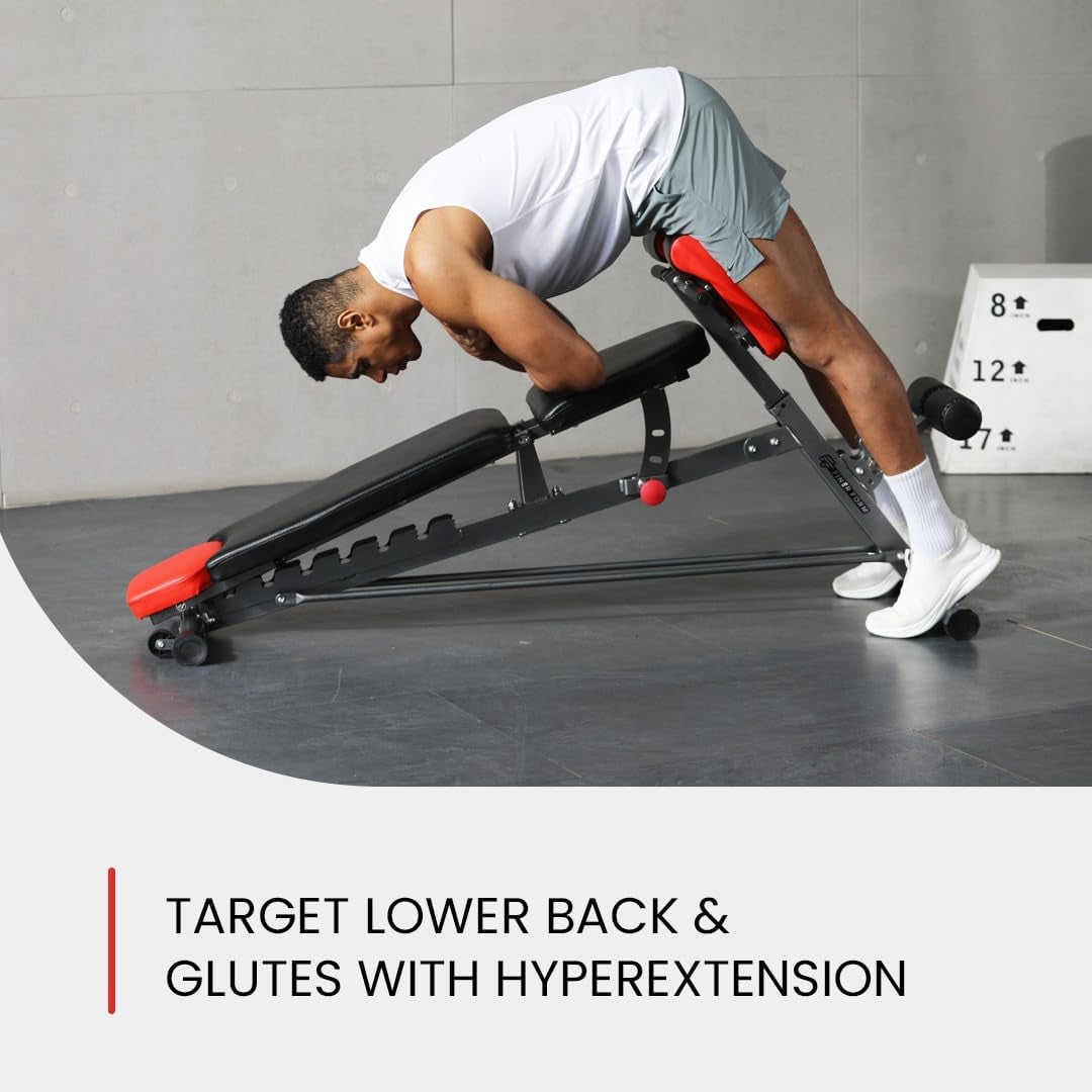 Multi-Functional FID Weight Bench for Comprehensive Body Workout – Hyper Back Extension, Roman Chair, Adjustable Ab Sit-Up Bench, Incline/Decline Bench, and Flat Bench